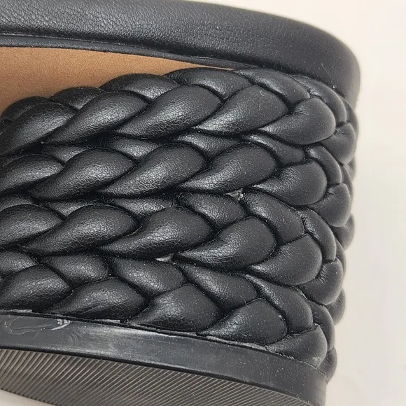 Chico's sandals 9.5M black woven leather Wilow mules chunky braided heel new$130