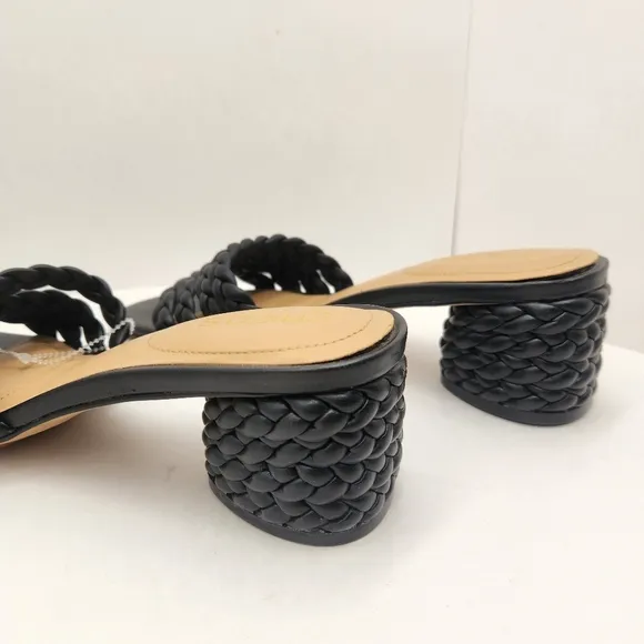 Chico's sandals 9.5M black woven leather Wilow mules chunky braided heel new$130