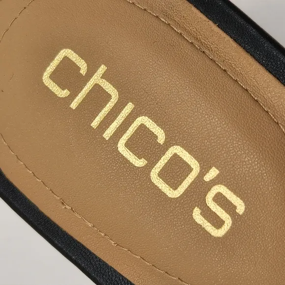 Chico's sandals 9.5M black woven leather Wilow mules chunky braided heel new$130