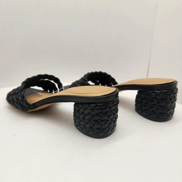 Chico's sandals 9.5M black woven leather Wilow mules chunky braided heel new$130