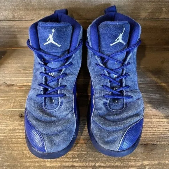 Childrens Kids Nike Jordan 12 Retro Deep Royal Blue Shoes Sneakers Size 1 Y GUC‎