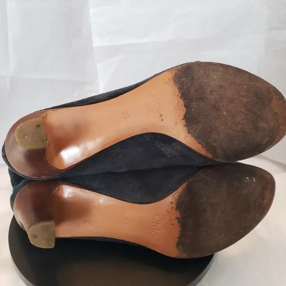 Chloe Kole Suede Leather Asymmetrical Fold Heel Boots Size 39 US 9  Blue