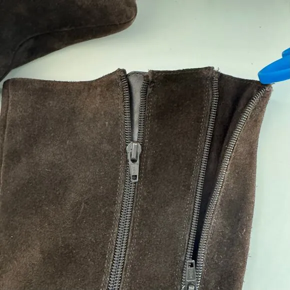 Chocolate Brown Buckle Suede Tall Riding Boots Brass Sarasota Aerosoles Size 8.5