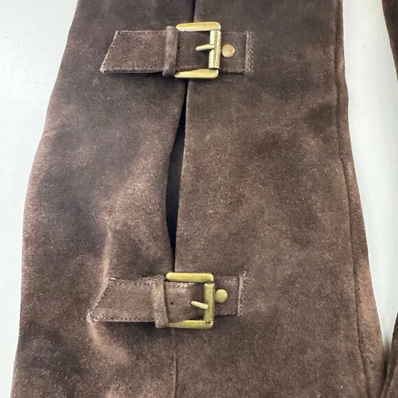 Chocolate Brown Buckle Suede Tall Riding Boots Brass Sarasota Aerosoles Size 8.5
