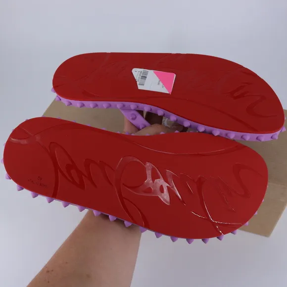 Christian Louboutin 40 Super Loubi Flip Donna Peony Spike Purple Flip Flops E844