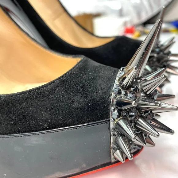 Christian Louboutin Asteroid 140 Black Patent Suede Heels 38