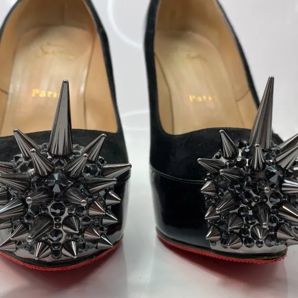 Christian Louboutin Asteroid 140 Black Patent Suede Heels 38