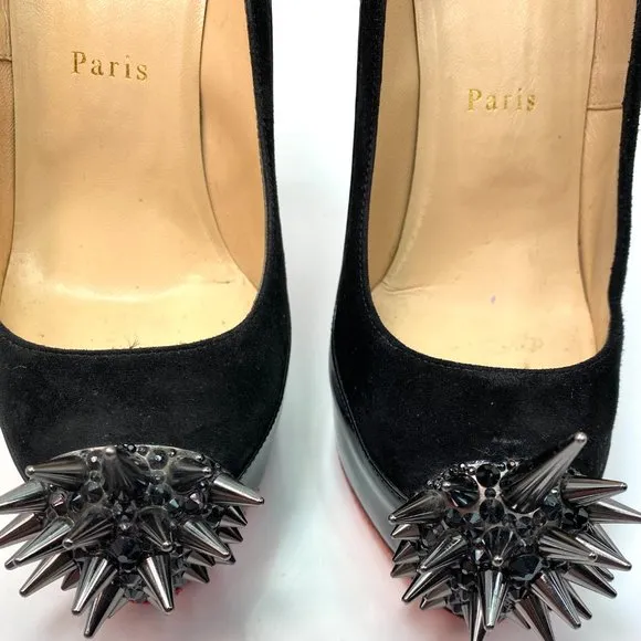 Christian Louboutin Asteroid 140 Black Patent Suede Heels 38