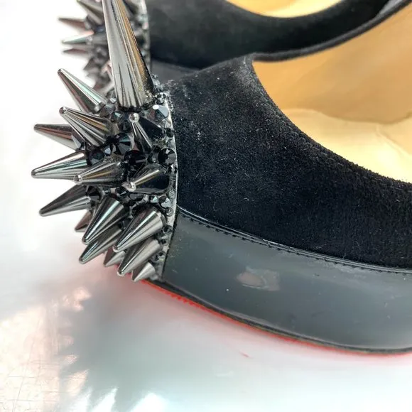 Christian Louboutin Asteroid 140 Black Patent Suede Heels 38