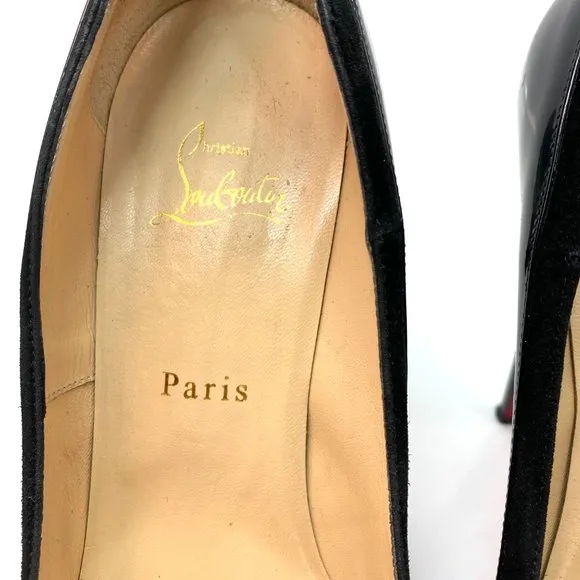 Christian Louboutin Asteroid 140 Black Patent Suede Heels 38