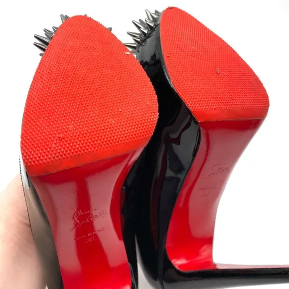 Christian Louboutin Asteroid 140 Black Patent Suede Heels 38