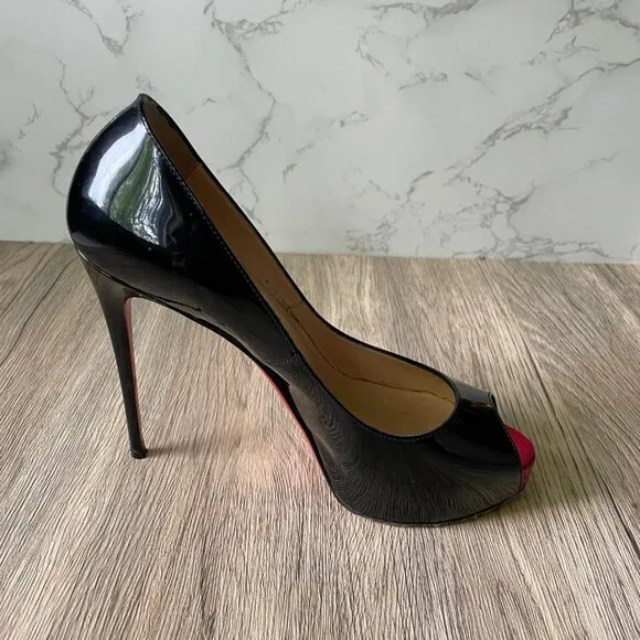 Christian Louboutin Lady Peep 150 Black Patent Leather Heels – Size 37.5