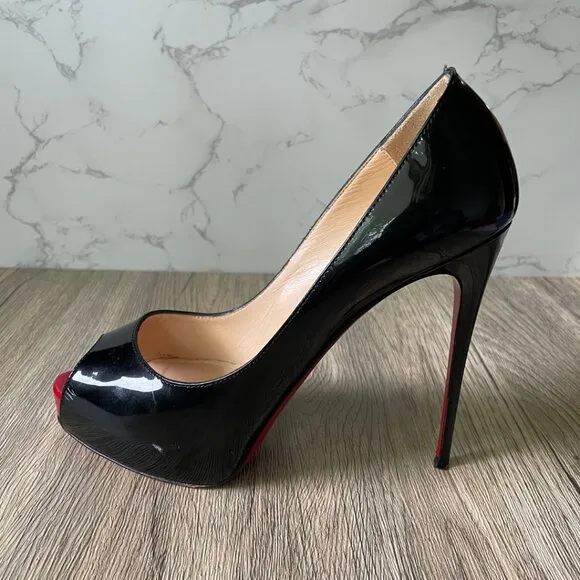 Christian Louboutin Lady Peep 150 Black Patent Leather Heels – Size 37.5