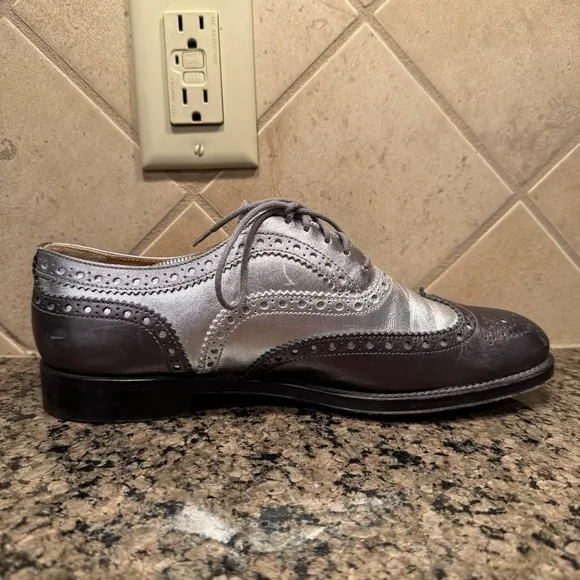 Church's Burwood Leather Oxford Wingtip Shoes Women's 40 9 Metallic Silver Black