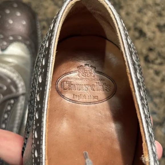 Church's Burwood Leather Oxford Wingtip Shoes Women's 40 9 Metallic Silver Black