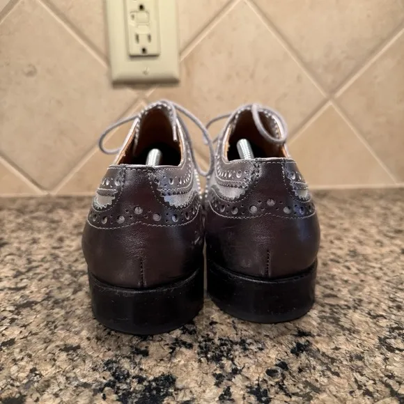 Church's Burwood Leather Oxford Wingtip Shoes Women's 40 9 Metallic Silver Black