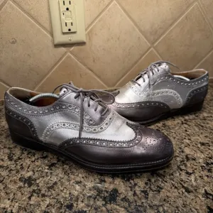Church's Burwood Leather Oxford Wingtip Shoes Women's 40 9 Metallic Silver Black