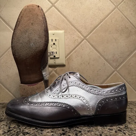 Church's Burwood Leather Oxford Wingtip Shoes Women's 40 9 Metallic Silver Black