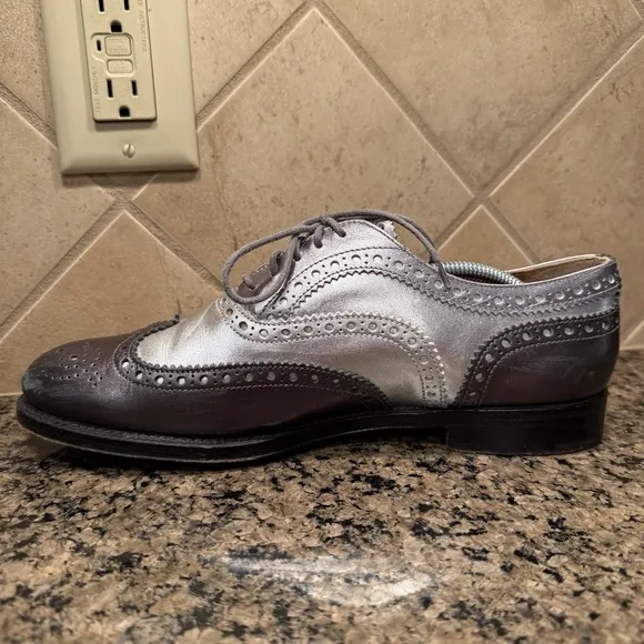 Church's Burwood Leather Oxford Wingtip Shoes Women's 40 9 Metallic Silver Black
