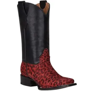 Circle G Kids Sz 2.5 Red Black Leather Leopard Print Shaft Cowgirl Boots P28-15