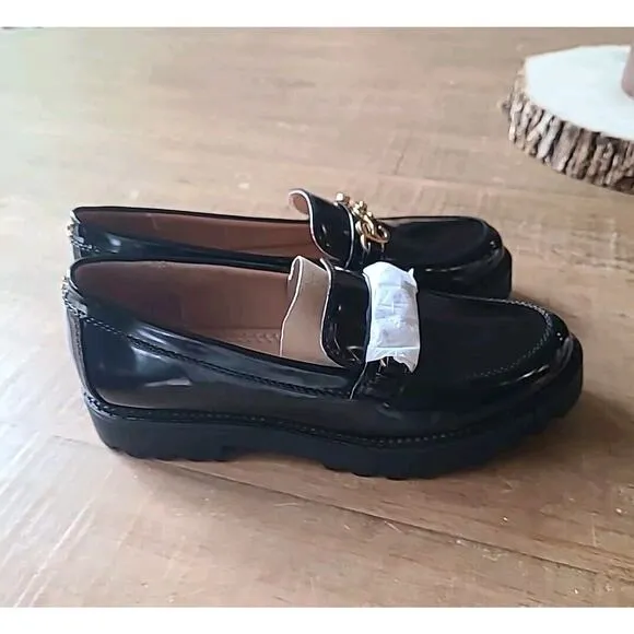 Circus NY Sam Edelman Womens 9.5 Deana Platform Loafer Black Patent Leather NEW