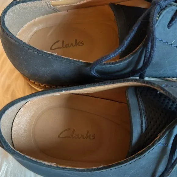 Clarks Atticus LT Derby Lace Oxford Shoes Navy Blue Nubuck Leather Size 7M