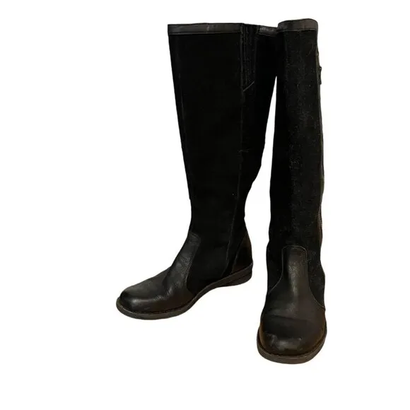 Clarks Black Nikki Park Suede Leather Side Zip Tall Equestrian Boots Size 8.5