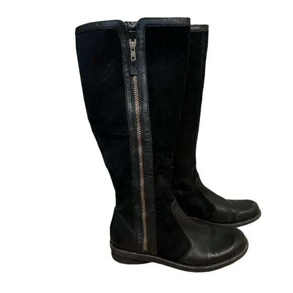 Clarks Black Nikki Park Suede Leather Side Zip Tall Equestrian Boots Size 8.5