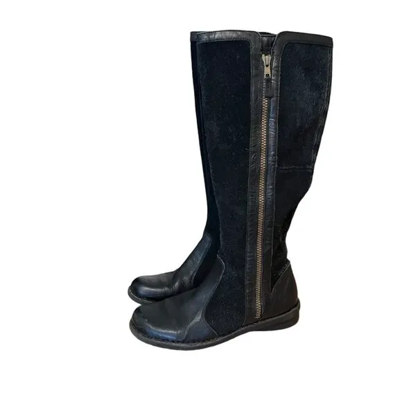 Clarks Black Nikki Park Suede Leather Side Zip Tall Equestrian Boots Size 8.5