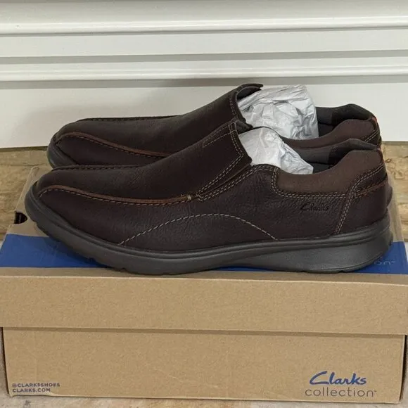 Clarks Collection Cotrell Step Brown Oily Leather Slip-On Loafer Shoes 12W