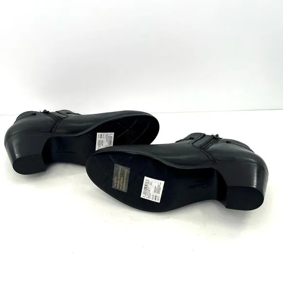 Clarks Emily 2 Kaylie black leather side zip booties shoes