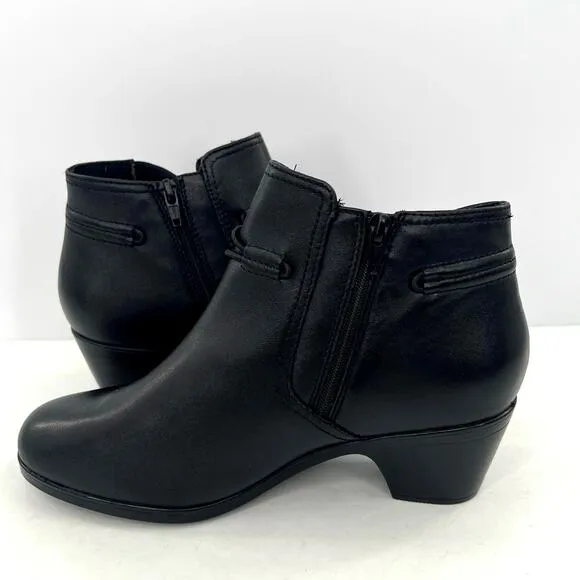 Clarks Emily 2 Kaylie black leather side zip booties shoes
