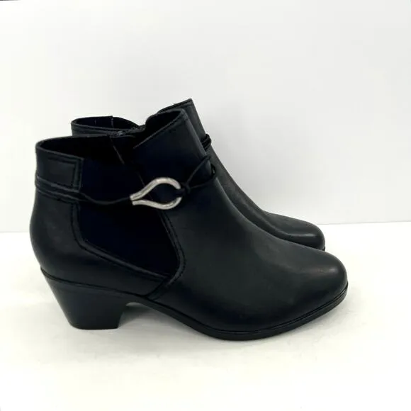 Clarks Emily 2 Kaylie black leather side zip booties shoes