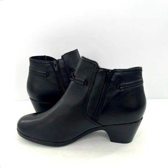 Clarks Emily 2 Kaylie black leather side zip booties shoes
