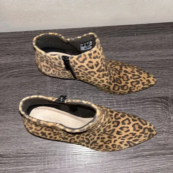 Clarks Linvale Judith Suede Leopard  Pointed Toe Heel Ankle Boots Size 7.5