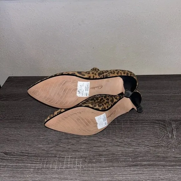 Clarks Linvale Judith Suede Leopard  Pointed Toe Heel Ankle Boots Size 7.5