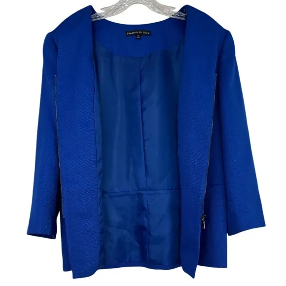 Classic Blazer Professional Power Suit Jacket Zip Up Round Vneck Blue Size 16