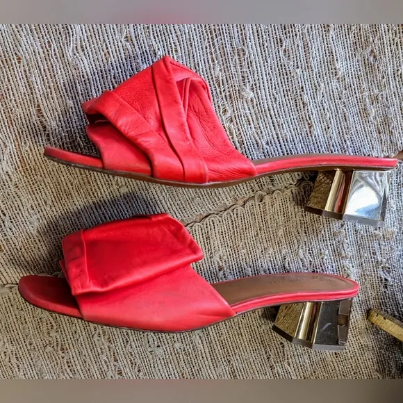 Clergerie Lendy Ruched Leather Slides in Red