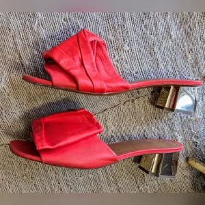 Clergerie Lendy Ruched Leather Slides in Red
