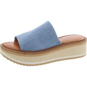 Clergerie Paris Womens Denim Slip On Wedge Slide Sandals Shoes New