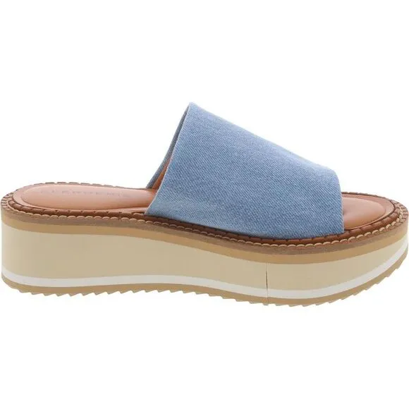 Clergerie Paris Womens Denim Slip On Wedge Slide Sandals Shoes New