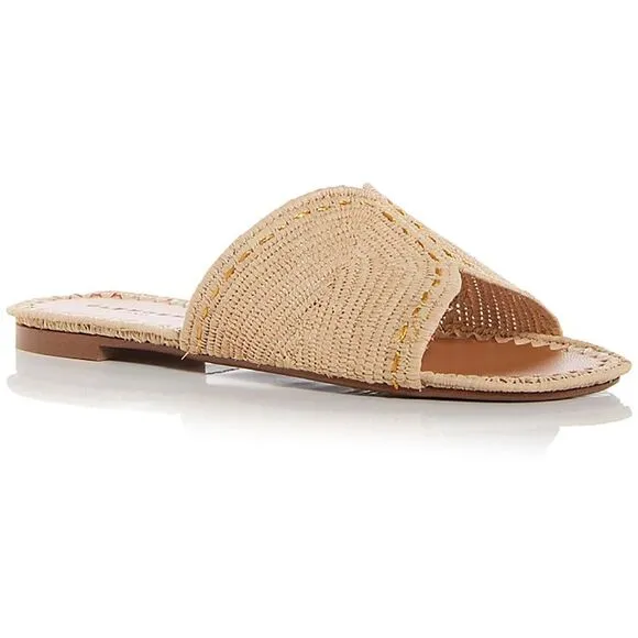 Clergerie Paris Womens Ineni Beige Woven Manmade Slide Sandals New