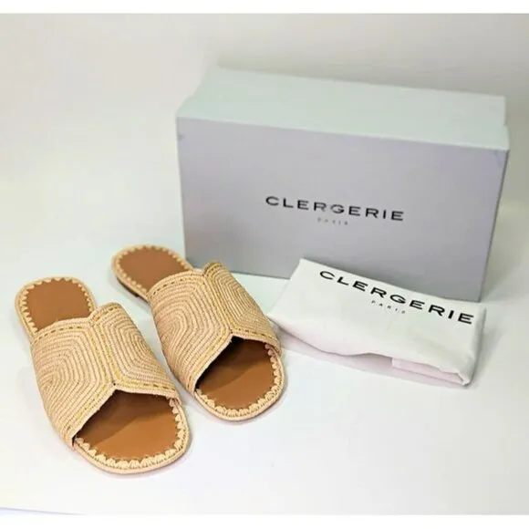 Clergerie Women's Ineni Woven Slide Sandals in Paille Naturel Size 9.5 MSRP $375
