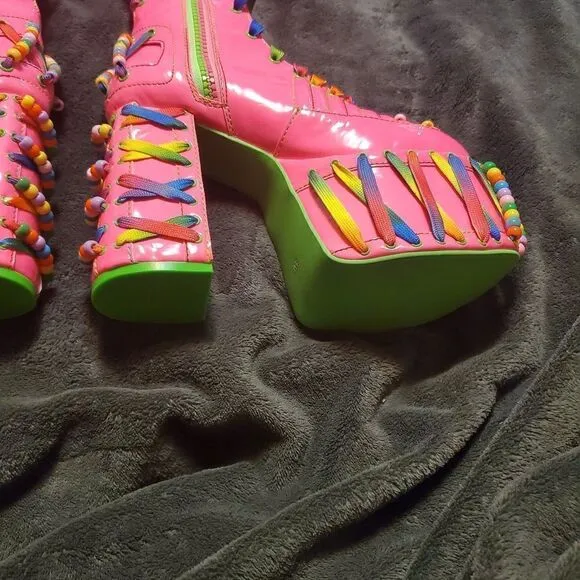 Club Exx Pink Rave Kandi Beaded Platform Shoes Size 7, 8, 9