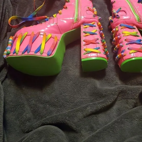 Club Exx Pink Rave Kandi Beaded Platform Shoes Size 7, 8, 9