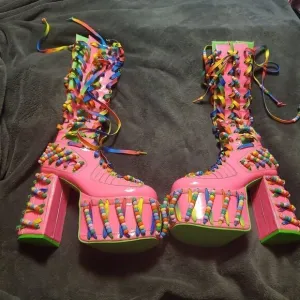 Club Exx Pink Rave Kandi Beaded Platform Shoes Size 7, 8, 9