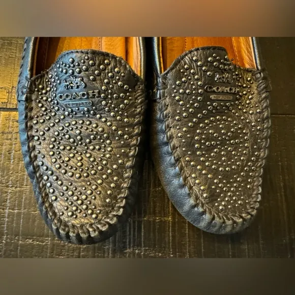 COACH Black Leather Studded Moccasin Loafer Shoes SZ 5.5