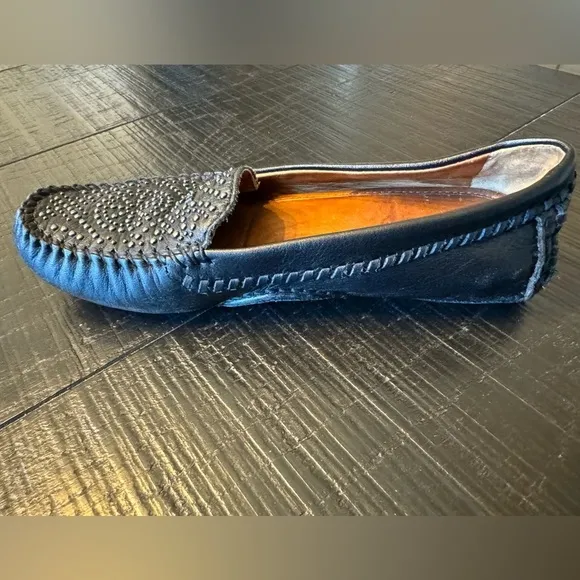 COACH Black Leather Studded Moccasin Loafer Shoes SZ 5.5