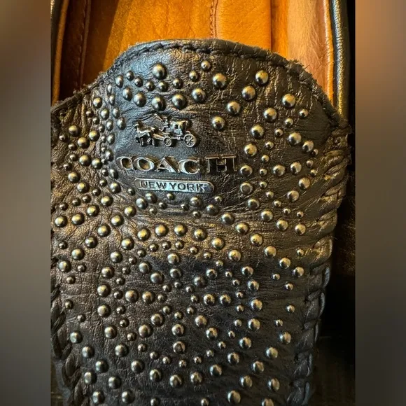 COACH Black Leather Studded Moccasin Loafer Shoes SZ 5.5