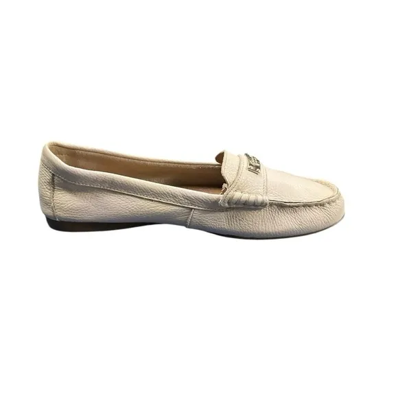 COACH NEW YORK FREDRICA CREAM PEBBLED LEATHER SLIP ON LOAFER DRIVING SHOES 9.5